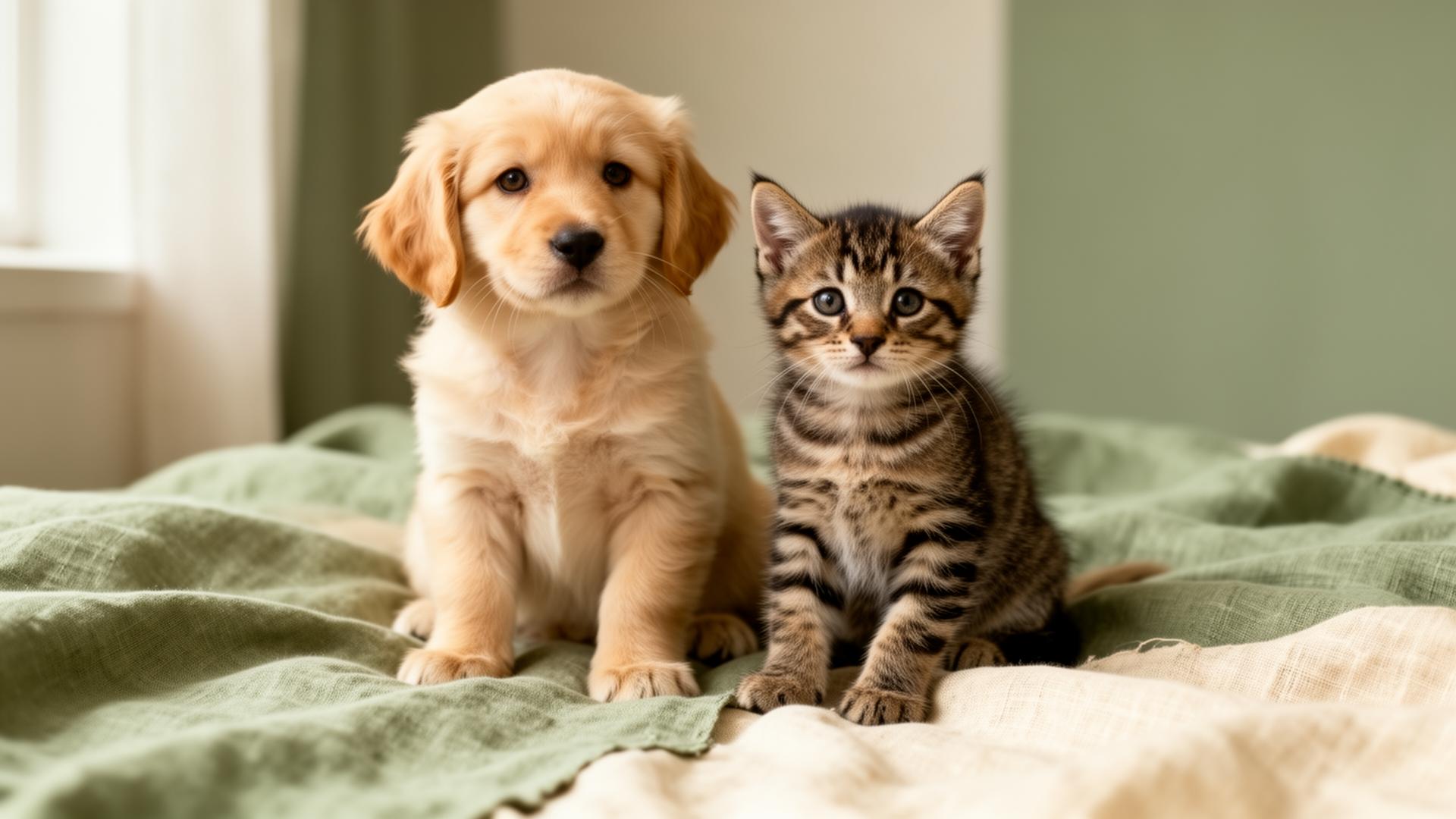 A golden retriever puppy and tabby kitten — find the perfect pet name